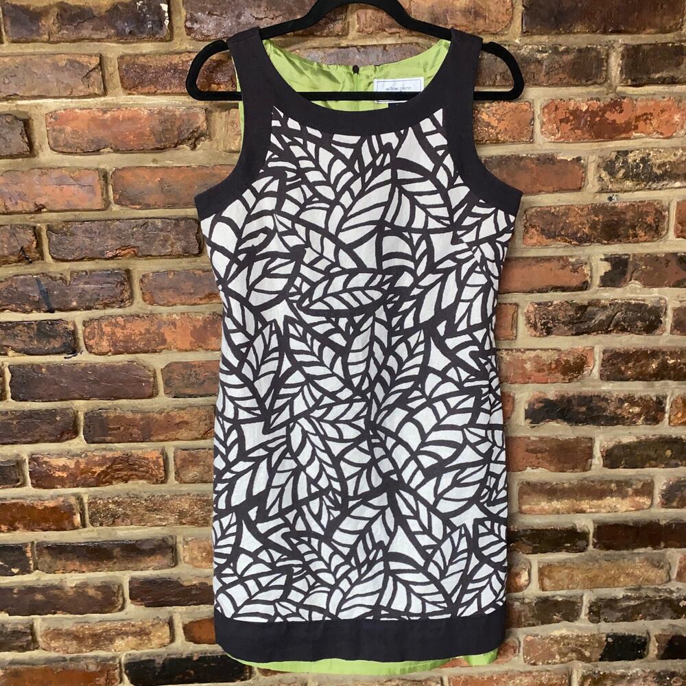 Willow Glenn Brown White Leaf Floral Sleeveless Shift Mini Dress Women's Size 10
